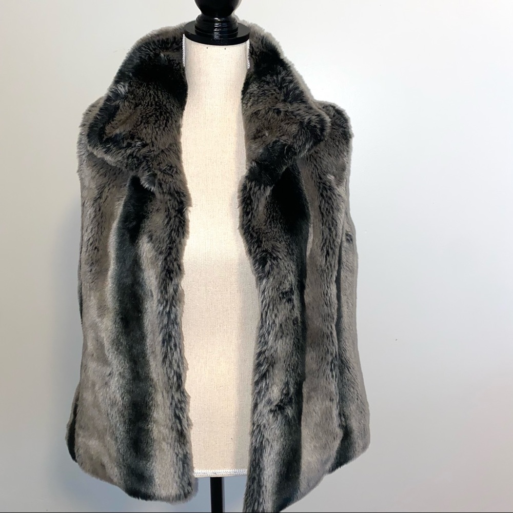 Kristen Blake faux fur plush vest brown gray LIKE NEW size Small